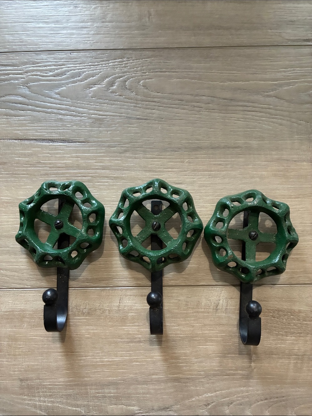 Green Valve-Style Wall Hooks - Rustic Metal Home Hooks